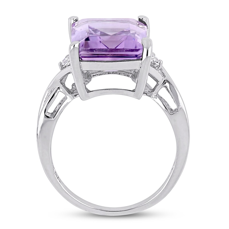 Amethyst & White Topaz Ring Octagon/Round-Cut Sterling Silver