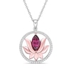 Thumbnail Image 1 of Garnet & White Lab-Created Sapphire Lotus Necklace Marquise/Round-Cut 10K Rose Gold/Sterling Silver 18&quot;