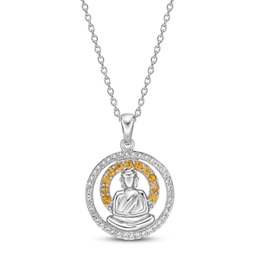 Citrine & White Lab-Created Sapphire Buddha Necklace Sterling Silver 18&quot;