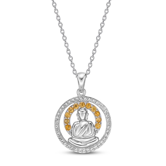 Citrine & White Lab-Created Sapphire Buddha Necklace Sterling Silver 18"