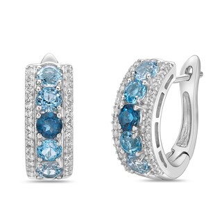 Vibrant Shades Blue Topaz & White Lab-Created Sapphire Huggie Hoop ...