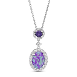 Lavender Lab-Created Opal/Amethyst/White Lab-Created Sapphire Necklace Sterling Silver 18&quot;