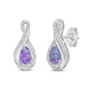 Thumbnail Image 1 of Lavender Lab-Created Opal & White Lab-Created Sapphire Earrings Sterling Silver