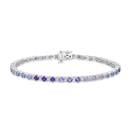 Vibrant Shades Tanzanite, Amethyst, White Lab-Created Sapphire Bracelet Round-Cut Sterling Silver 7.25&quot;