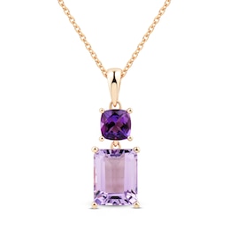 Amethyst Necklace Emerald/Cushion-Cut 10K Rose Gold 18"