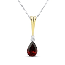 Garnet & Diamond Necklace Sterling Silver/10K Yellow Gold 18&quot;