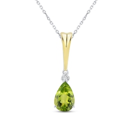 Peridot & Diamond Necklace Sterling Silver/10K Yellow Gold 18&quot;