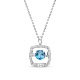 Unstoppable Love Swiss Blue Topaz Necklace 1/10 ct tw Diamonds Sterling Silver 19&quot;