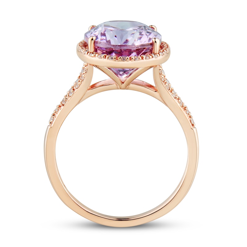 Main Image 2 of Amethyst & Diamond Ring 1/6 ct tw Oval/Round-Cut 10K Rose Gold