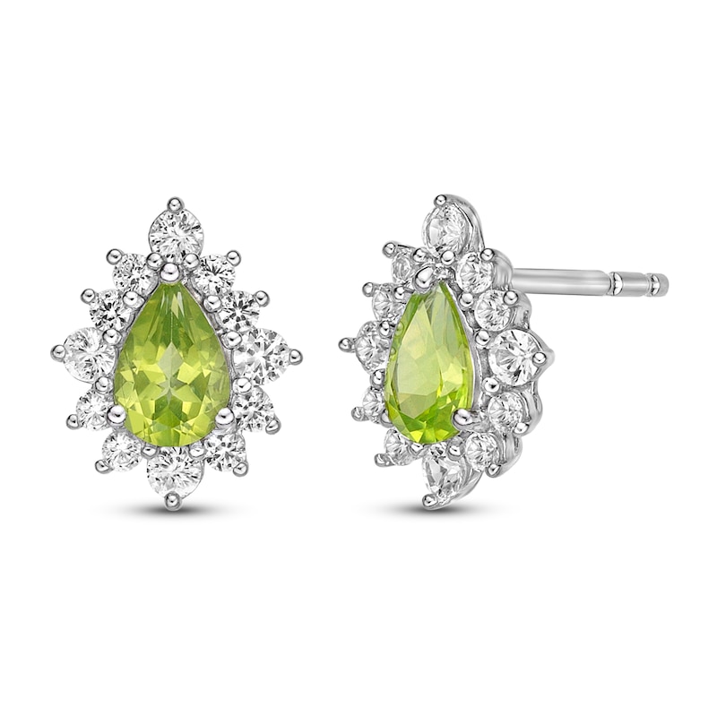 Main Image 1 of Peridot & White Lab-Created Sapphire Earrings Sterling Silver