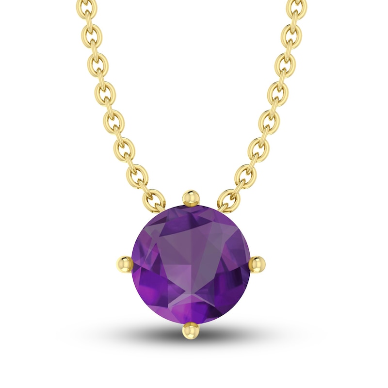 Main Image 1 of Amethyst Solitaire Necklace 10K Yellow Gold 18&quot;