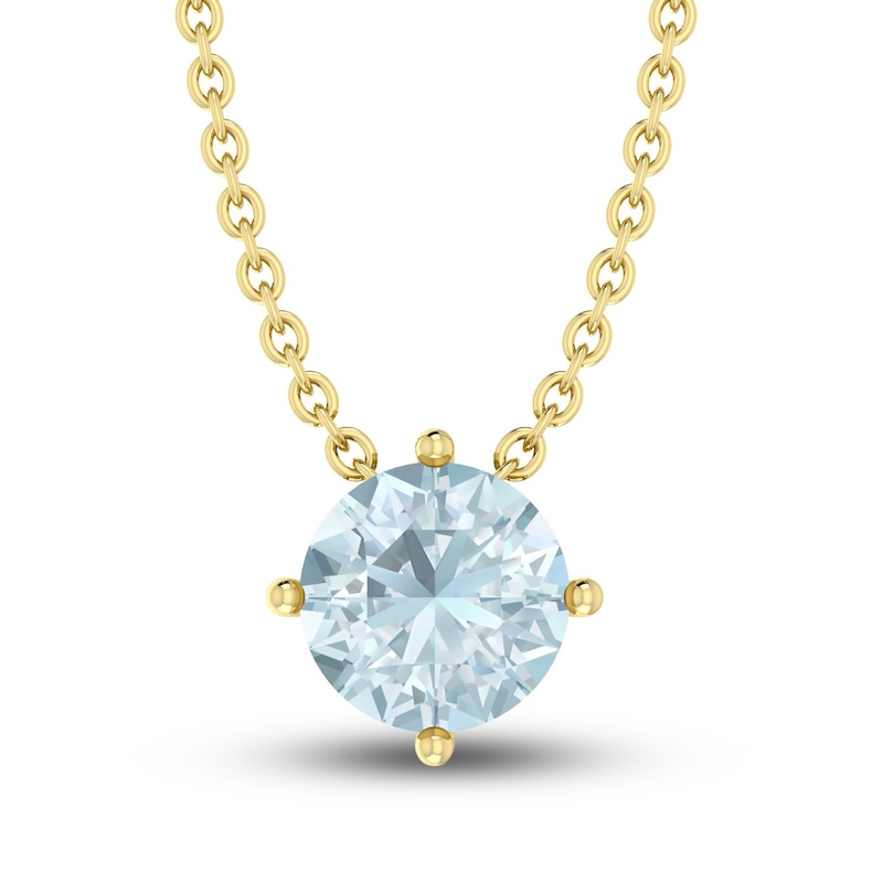 Aquamarine Solitaire Necklace 10K Yellow Gold 18