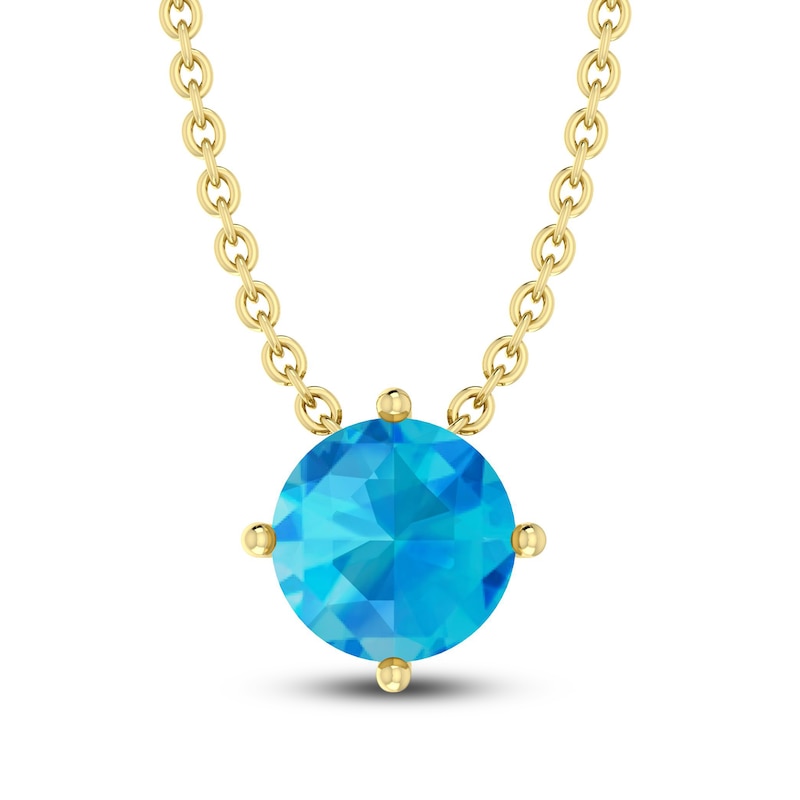 Main Image 1 of Swiss Blue Topaz Solitaire Necklace 10K Yellow Gold 18&quot;