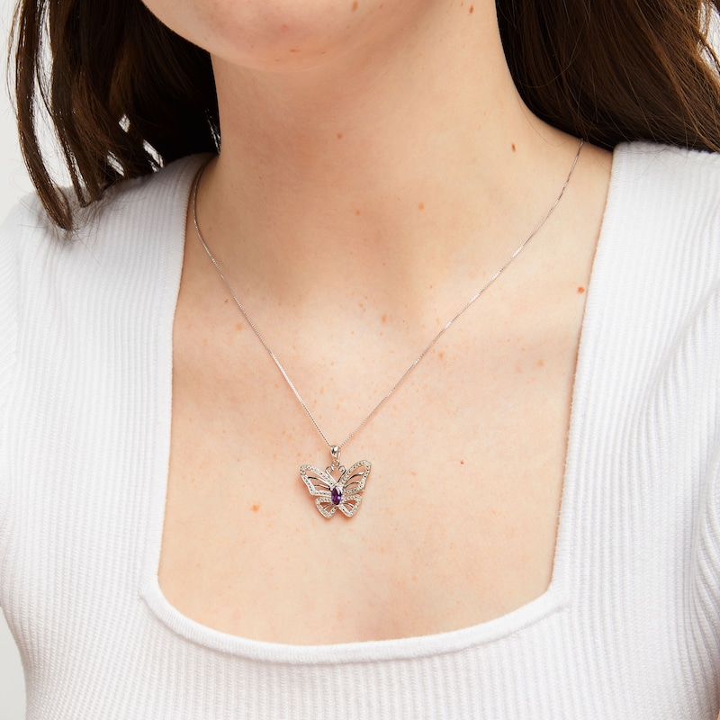 Main Image 3 of Butterfly Necklace Amethyst & Diamonds Sterling Silver