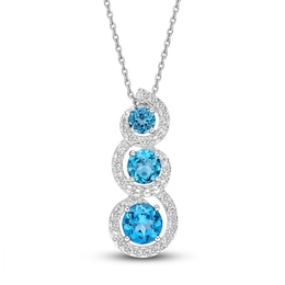 Blue/White Topaz Three-Stone Necklace Sterling Silver 18&quot;