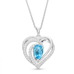 Blue/White Topaz Heart Necklace Sterling Silver 18&quot;