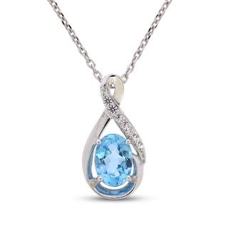 Swiss Blue Topaz & White Lab-Created Sapphire Necklace Sterling Silver ...