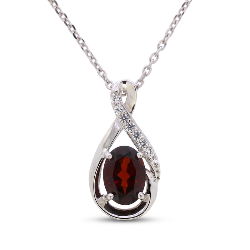 Main Image 1 of Garnet & White Lab-Created Sapphire Necklace Sterling Silver 18&quot;