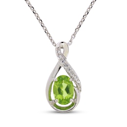 Peridot & White Lab-Created Sapphire Necklace Sterling Silver 18&quot;