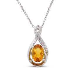 Citrine & White Lab-Created Sapphire Necklace Sterling Silver 18&quot;