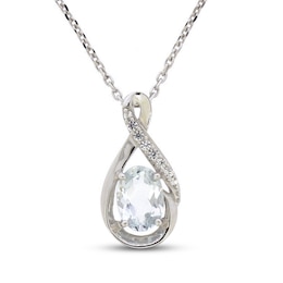 Aquamarine & White Lab-Created Sapphire Necklace Sterling Silver 18&quot;