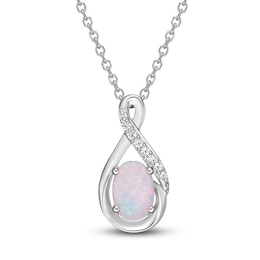 Lab-Created Opal & White Lab-Created Sapphire Necklace Sterling Silver 18&quot;