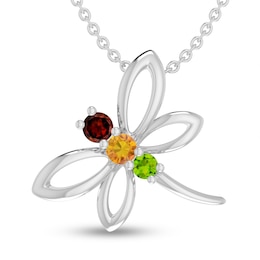 Garnet/Citrine/Peridot Dragonfly Necklace Sterling Silver 18&quot;