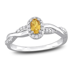 Citrine & Diamond Promise Ring 1/10 ct tw Oval/Round-Cut Sterling Silver