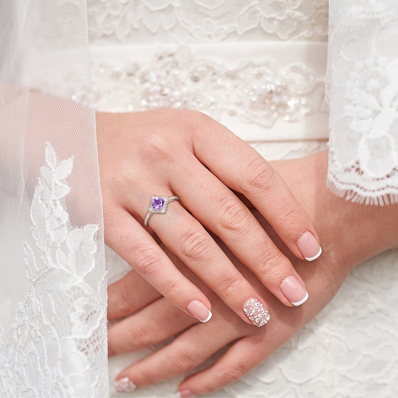 Main Image 2 of Amethyst & Diamond Promise Ring 1/10 ct tw Cushion/Round-Cut Sterling Silver