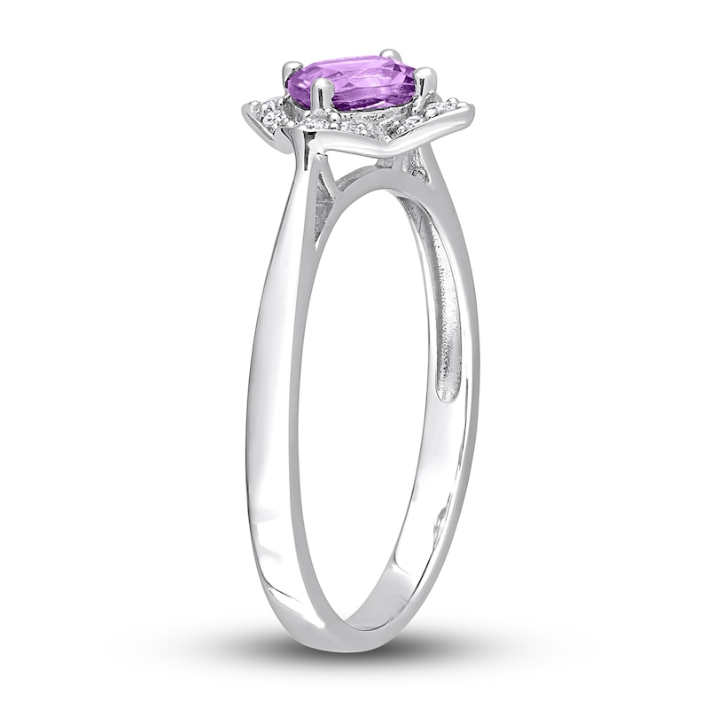 Main Image 4 of Amethyst & Diamond Promise Ring 1/10 ct tw Cushion/Round-Cut Sterling Silver