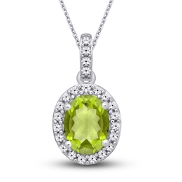 Peridot & White Lab-Created Sapphire Necklace Sterling Silver 18&quot;