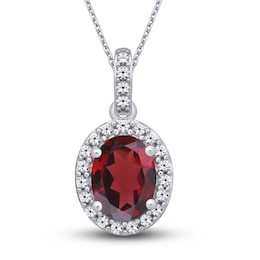 Garnet & White Lab-Created Sapphire Necklace Sterling Silver 18&quot;