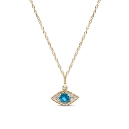 Blue Topaz & Diamond Evil Eye Necklace 1/15 ct tw Round-Cut 10K Yellow Gold 18&quot;