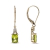 Thumbnail Image 1 of Peridot & Diamond Drop Earrings 1/10 ct tw Cushion/Round-Cut 10K Yellow Gold