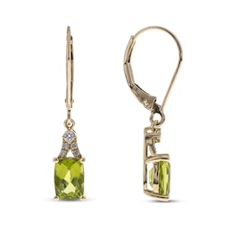 Peridot & Diamond Drop Earrings 1/10 ct tw Cushion/Round-Cut 10K Yellow Gold