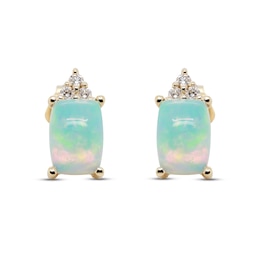 Ethiopian Opal & Diamond Earrings 1/20 ct tw Cushion/Round-Cut 10K Yellow Gold