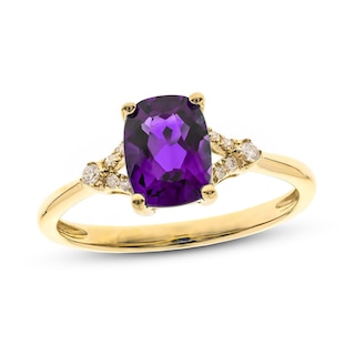 Amethyst & Diamond Ring 1/20 ct tw Cushion/Round-Cut 10K Yellow Gold | Kay