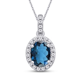 Blue Topaz & White Lab-Created Sapphire Necklace Sterling Silver 18&quot;