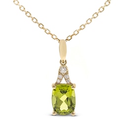 Peridot & Diamond Necklace 1/20 ct tw Cushion/Round-Cut 10K Yellow Gold 18&quot;