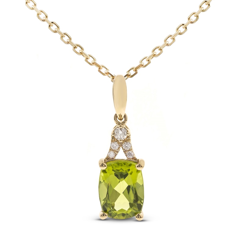 Main Image 1 of Peridot & Diamond Necklace 1/20 ct tw Cushion/Round-Cut 10K Yellow Gold 18&quot;