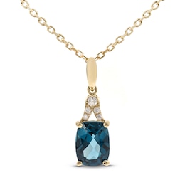 London Blue Topaz & Diamond Necklace 1/20 ct tw Cushion/Round-Cut 10K Yellow Gold 18&quot;