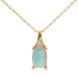 Ethiopian Opal & Diamond Necklace 1/20 ct tw Cushion & Round-Cut 10K Yellow Gold 18&quot;