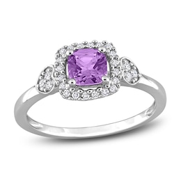 Amethyst & Diamond Promise Ring 1/10 ct tw Cushion/Round-Cut Sterling Silver