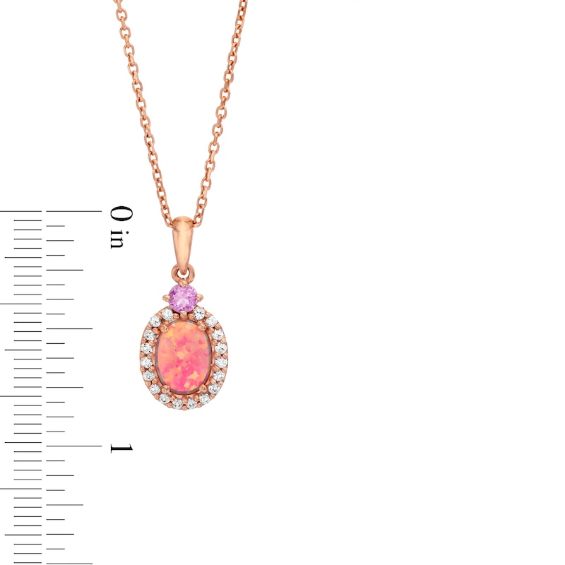 Main Image 3 of Pink Lab-Created Opal, Pink & White Lab-Created Sapphire Necklace 10K Rose Gold 18&quot;