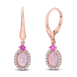 Pink Lab-Created Opal, Pink & White Lab-Created Sapphire Earrings 10K Rose Gold