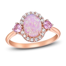 Pink Lab-Created Opal, Pink & White Lab-Created Sapphire Ring 10K Rose Gold