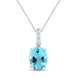 Swiss Blue Topaz & White Lab-Created Sapphire Necklace Sterling Silver 18&quot;