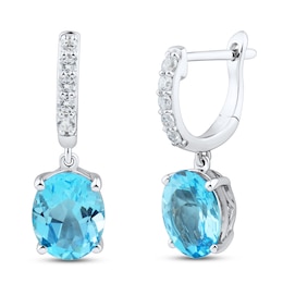 Swiss Blue Topaz & White Lab-Created Sapphire Drop Earrings Sterling Silver