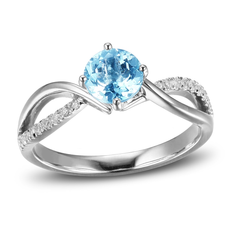 Main Image 1 of Aquamarine & Diamond Promise Ring 1/10 ct tw Round-Cut Sterling Silver