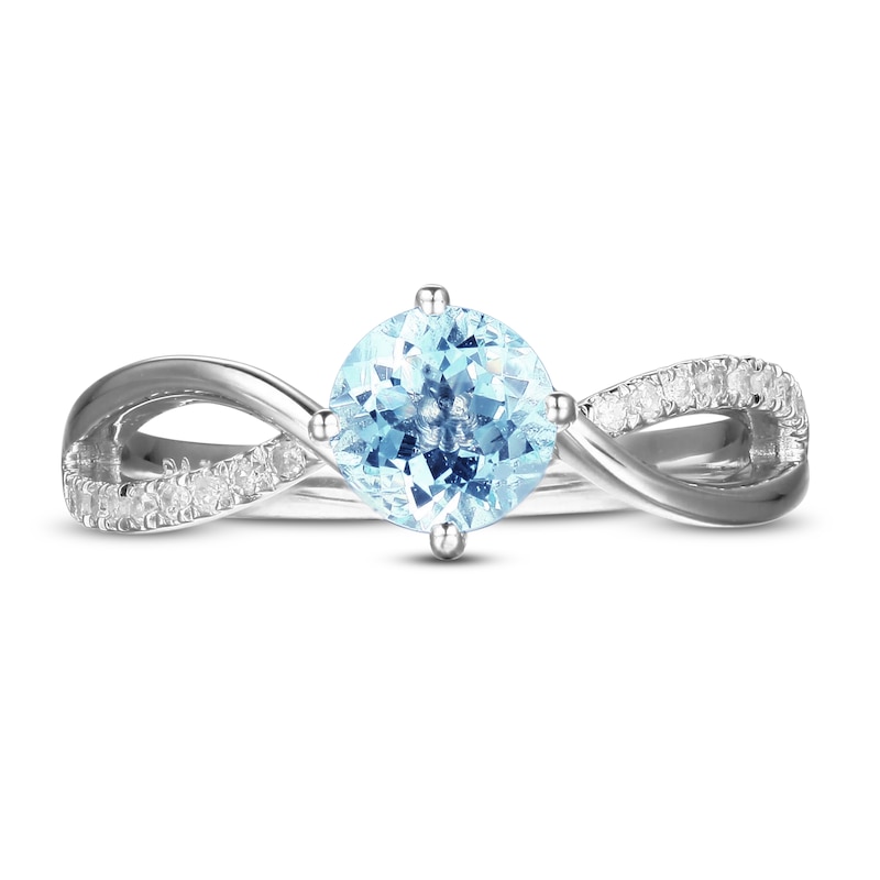 Main Image 2 of Aquamarine & Diamond Promise Ring 1/10 ct tw Round-Cut Sterling Silver